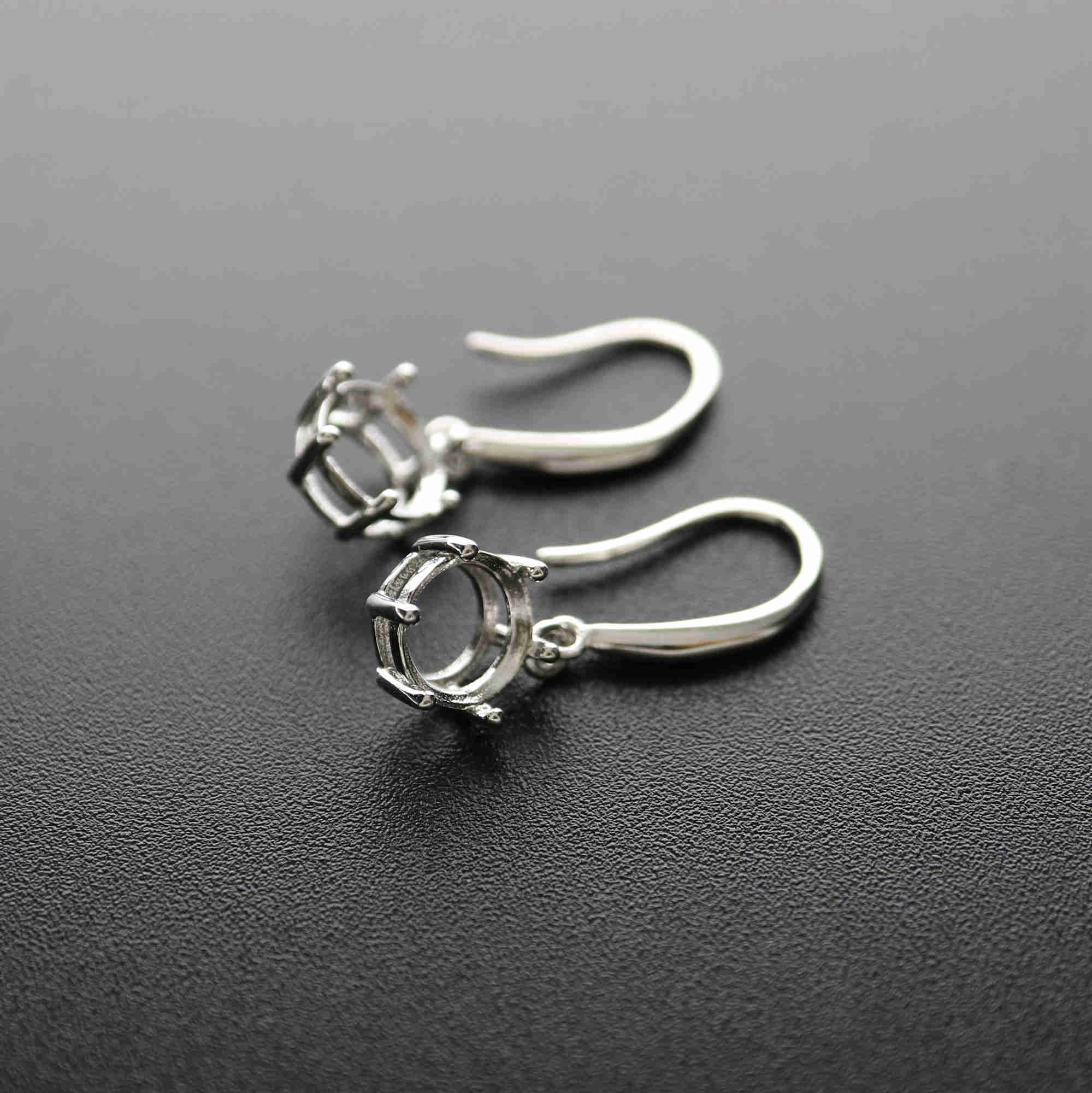 1Pair 5-8MM Round Solid 925 Sterling Silver DIY Prong Hook Earrings Settings Bezel 1702196 - Click Image to Close